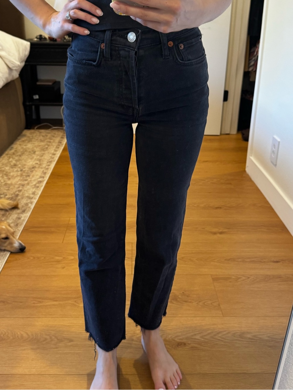 Re/Done Stove Pipe Black Straight-Leg High-Rise Jeans